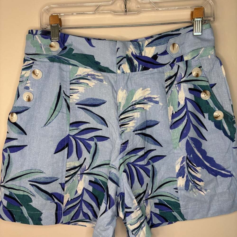 G by Guiliana black label linen blend shorts womens 10 blue floral preppy